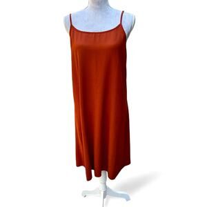 EILEEN‎ FISHER Rust Orange Tencel Viscose Slip Dress Small S Midi Minimalist